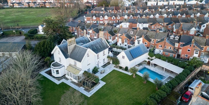 White Gable House Aerial View